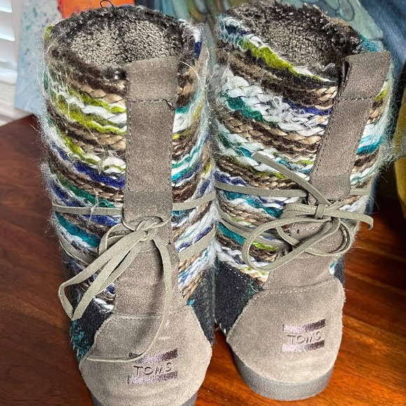 Toms Forged Iron Grey Suede Textile Mix Nepal Boots - Picture 3 of 5